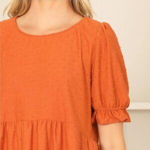 Myosotis Ruffle Detail Short Puff Sleeve Button Down Flap Pocket Denim Shirt